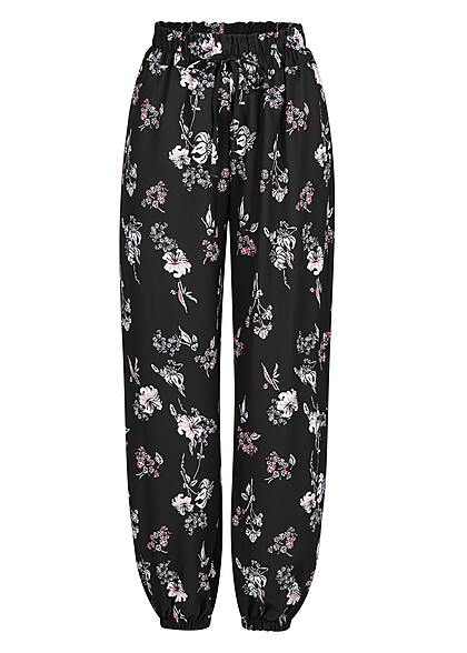 Cloud5ive Dames Zomerbroek met All Over Bloemen Print zwart