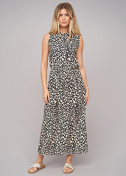 Cloud5ive Dames Maxi Jurk met All Over Dierenprint beige zwart