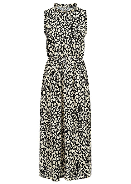 Cloud5ive Dames Maxi Jurk met All Over Dierenprint beige zwart