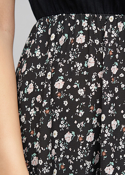Cloud5ive Dames T-Shirt-Jurk met Bloemen Print en Ronde Hals zwart veelkleurig