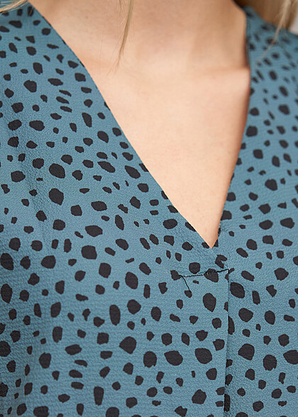 Cloud5ive Dames Top met V-Hals en All Over Dierenprint zwart groen