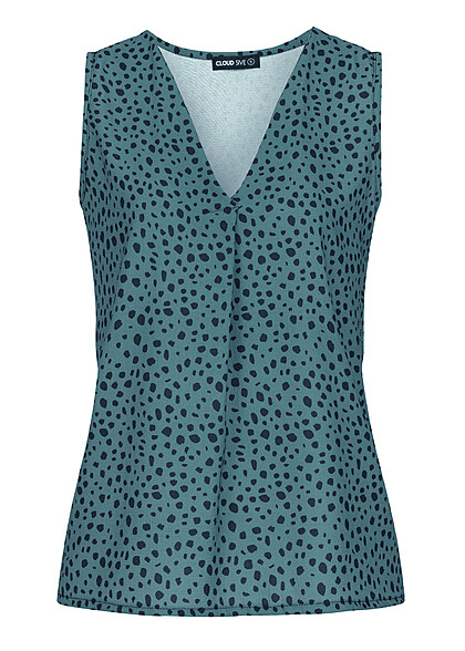 Cloud5ive Dames Top met V-Hals en All Over Dierenprint zwart groen