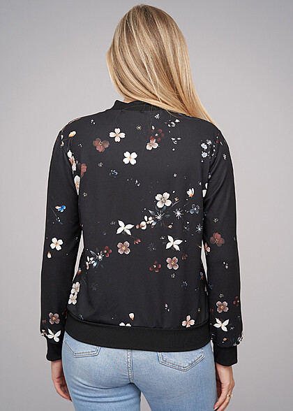Cloud5ive Dames Blouson Bomberjack met Bloemen Print zwart veelkleurig