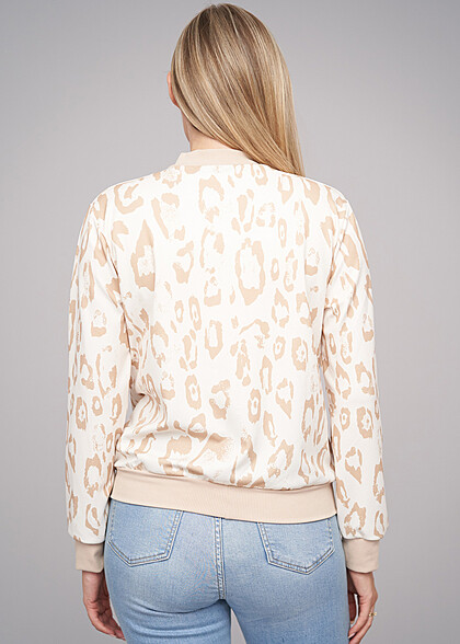 Cloud5ive Dames Blouson Bomberjack met Luipaard Print beige camelbruin