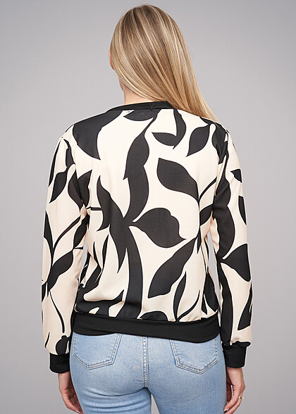 Cloud5ive Dames Blouson Bomberjack met Bloemen Print beige zwart