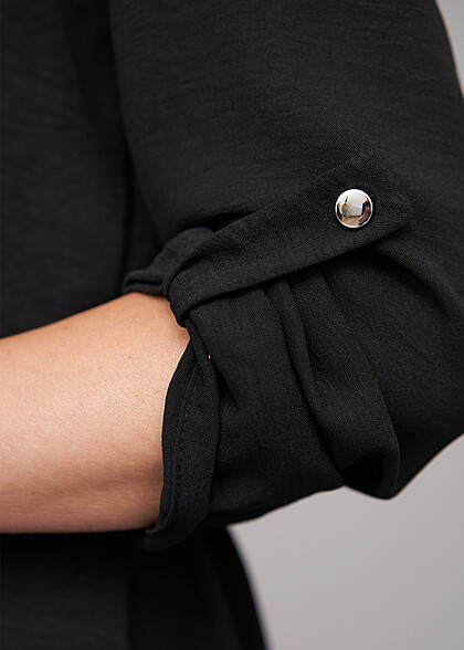 Cloud5ive Dames Musselin Jurk met Turn-Up Mouwen incl. Riem zwart