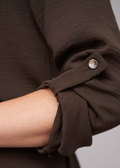 Cloud5ive Dames Musselin Jurk met Turn-Up Mouwen incl. Riem bruin