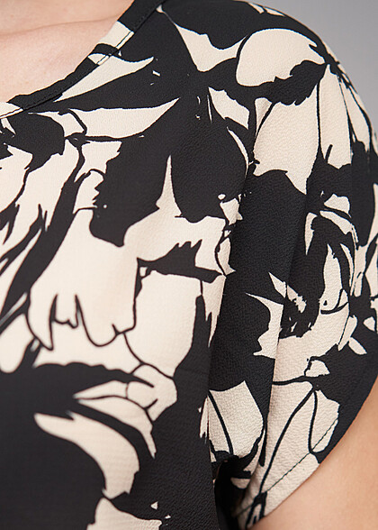 Cloud5ive Dames Blouse Top met Abstract Print en Elastische Band aan de Onderkant beige zwart