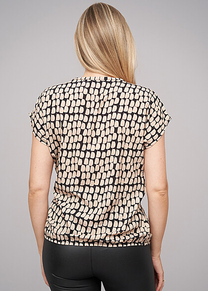 Cloud5ive Dames Blouse Top met Dierenprint en Elastische Band aan de Onderkant beige zwart