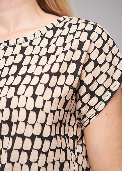 Cloud5ive Dames Blouse Top met Dierenprint en Elastische Band aan de Onderkant beige zwart
