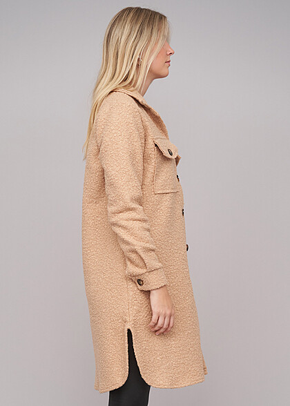 Cloud5ive Dames Teddy Mantel in Longform Blouse-stijl beige