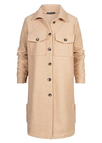 Cloud5ive Dames Teddy Mantel in Longform Blouse-stijl beige