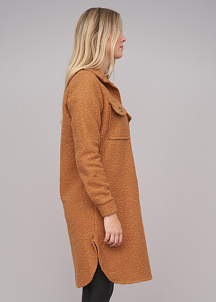 Cloud5ive Dames Teddy Mantel in Longform Blouse-stijl camelbruin