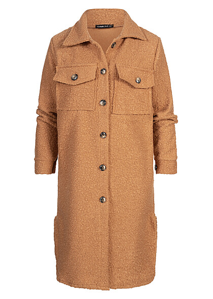 Cloud5ive Dames Teddy Mantel in Longform Blouse-stijl camelbruin