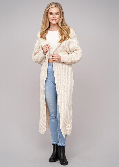 Cloud5ive Dames Grofgebreide Longform Cardigan beige