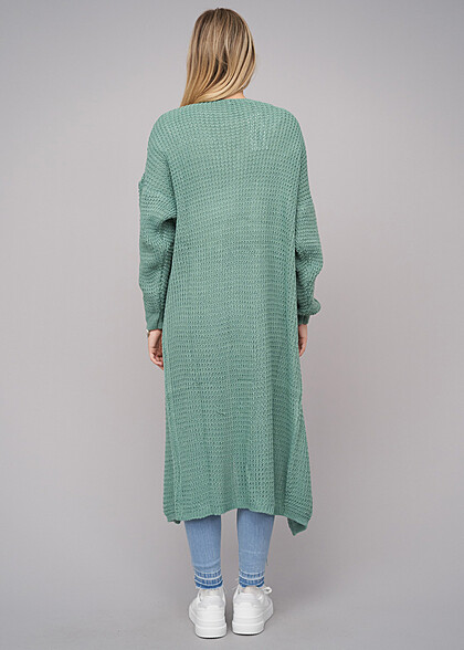 Cloud5ive Dames Grofgebreide Longform Cardigan groen