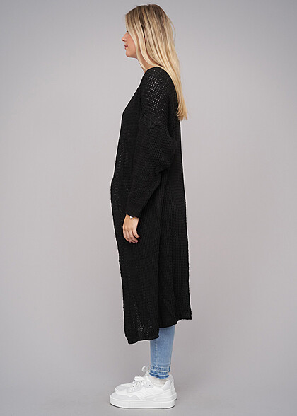 Cloud5ive Dames Grofgebreide Longform Cardigan zwart