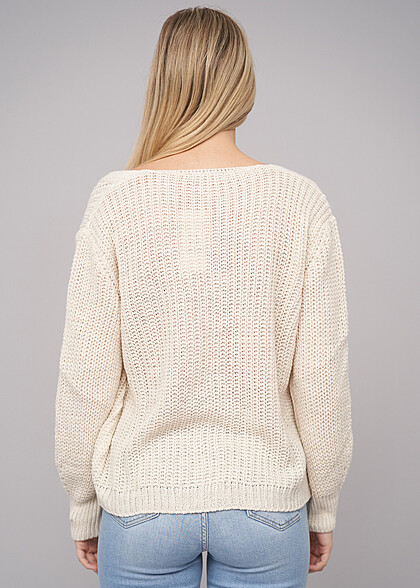 Cloud5ive Dames Gebreide Jas Cardigan met Knoopsluiting en V-Hals beige