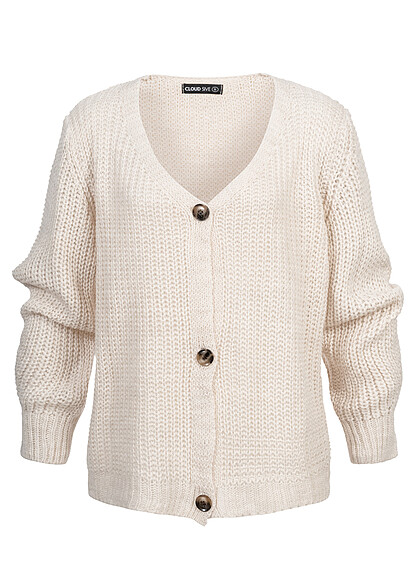 Cloud5ive Dames Gebreide Jas Cardigan met Knoopsluiting en V-Hals beige