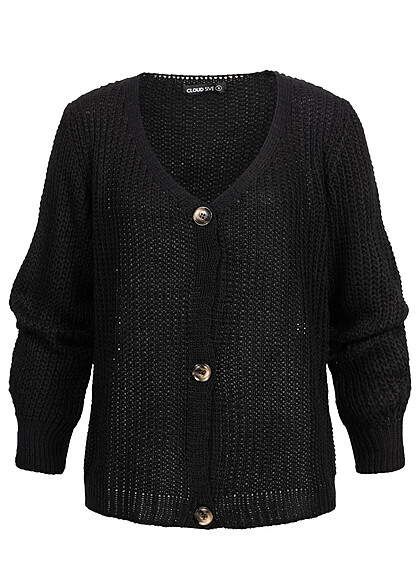 Cloud5ive Dames Gebreide Jas Cardigan met Knoopsluiting en V-Hals zwart