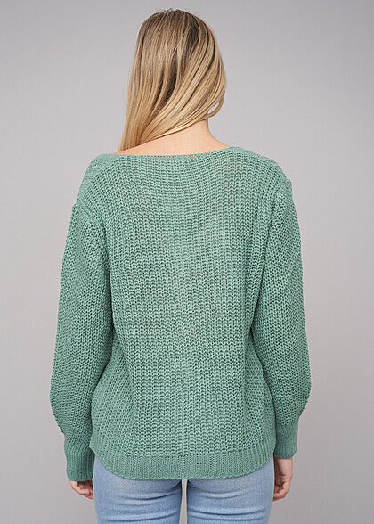 Cloud5ive Dames Gebreide Jas Cardigan met Knoopsluiting en V-Hals groen