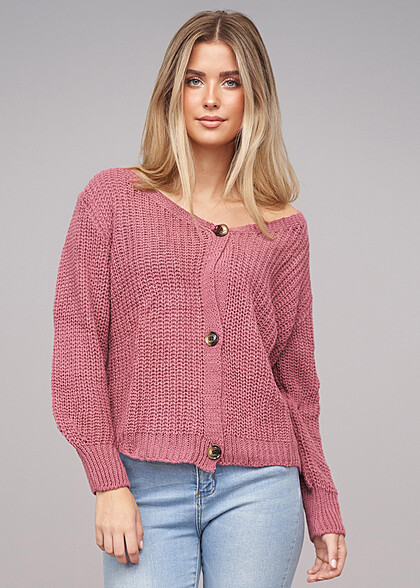 Cloud5ive Dames Gebreide Jas Cardigan met Knoopsluiting en V-Hals nostalgia rose