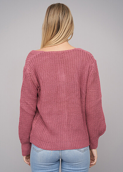 Cloud5ive Dames Gebreide Jas Cardigan met Knoopsluiting en V-Hals nostalgia rose