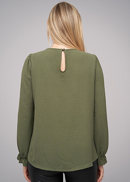 Cloud5ive Dames Lange Mouw Blouse met Plooien military groen