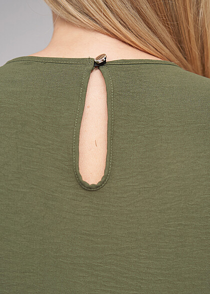 Cloud5ive Dames Lange Mouw Blouse met Plooien military groen
