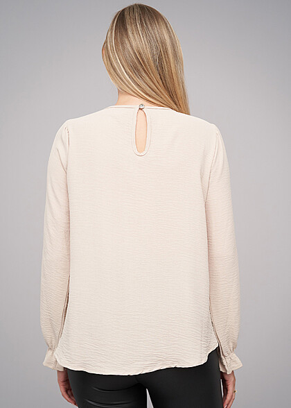 Cloud5ive Dames Lange Mouw Blouse met Plooien beige