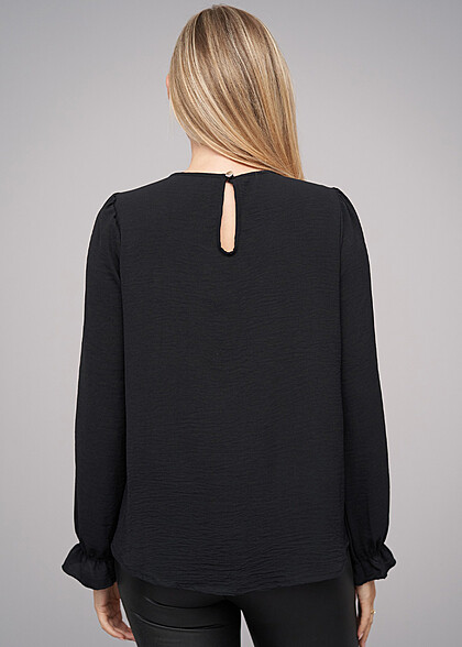 Cloud5ive Dames Lange Mouw Blouse met Plooien zwart