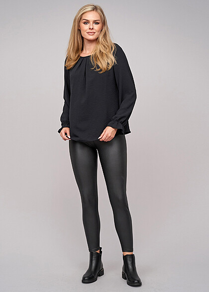 Cloud5ive Dames Lange Mouw Blouse met Plooien zwart