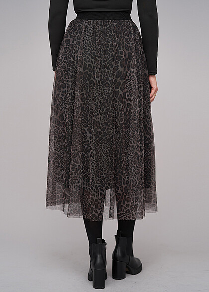 Cloud5ive Dames Longform Rok 2-laags met Luipaard Print zwart
