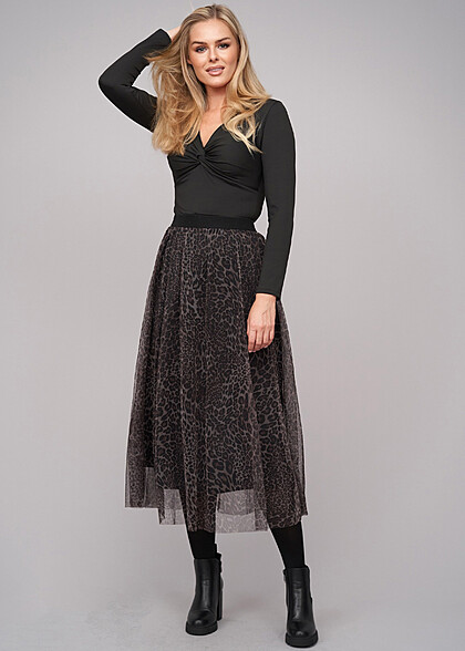 Cloud5ive Dames Longform Rok 2-laags met Luipaard Print zwart