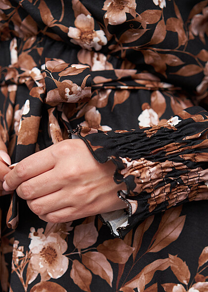 Cloud5ive Dames Lange Mouw Jurk Wickeloptiek met Bloemen Print incl Bindceintuur bruin zwart