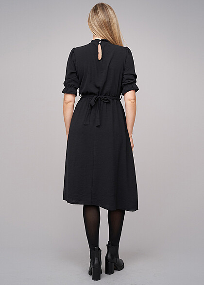 Cloud5ive Dames Lange Mouw Jurk met Ketting-Bindceintuur zwart