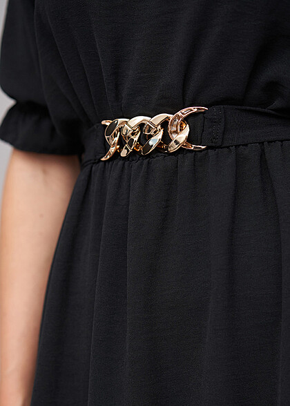 Cloud5ive Dames Lange Mouw Jurk met Ketting-Bindceintuur zwart