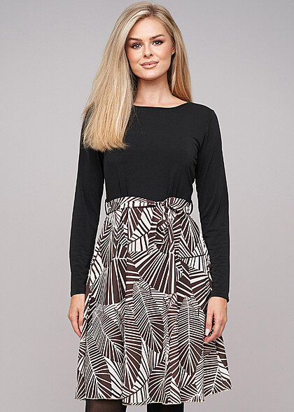 Cloud5ive Dames Lange Mouw Jurk met Bloemen Print zwart bruin