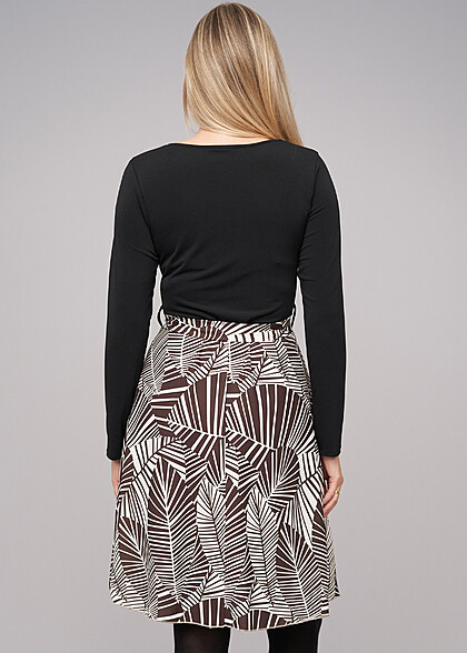 Cloud5ive Dames Lange Mouw Jurk met Bloemen Print zwart bruin