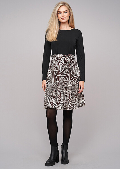 Cloud5ive Dames Lange Mouw Jurk met Bloemen Print zwart bruin