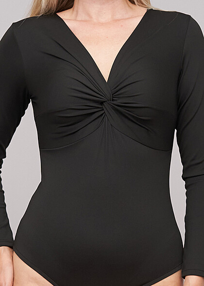 Cloud5ive Dames Lange Mouw Body in Wickeloptiek zwart