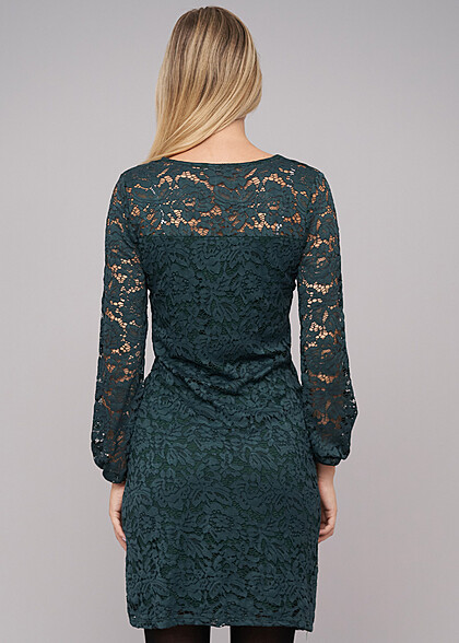Cloud5ive Damen Langarm Spitzenkleid 2-lagig petrol grn