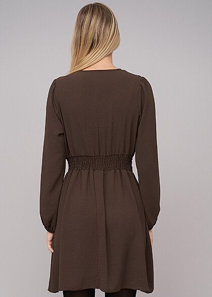 Cloud5ive Damen Langarm Kleid in Wickeloptik braun