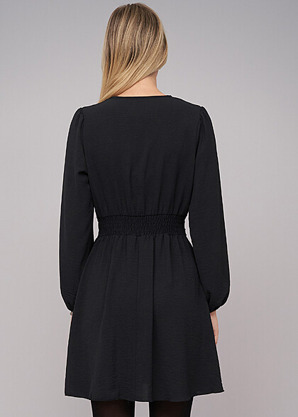 Cloud5ive Damen Langarm Kleid in Wickeloptik schwarz