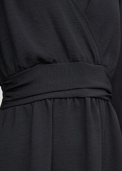 Cloud5ive Damen Langarm Kleid in Wickeloptik schwarz