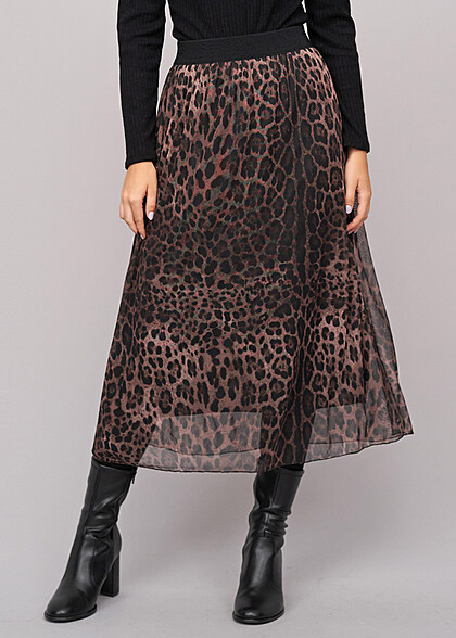 Cloud5ive Damen Rock 2-lagig mit Leo-Print schwarz