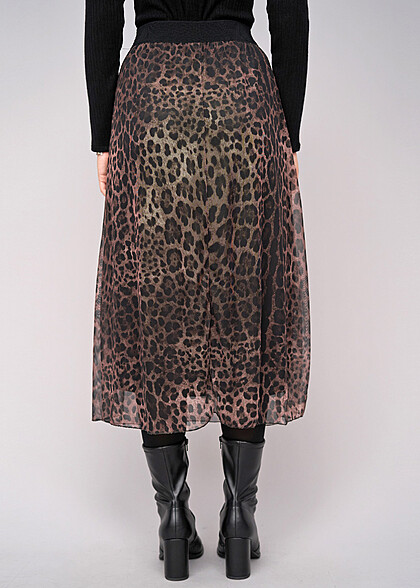 Cloud5ive Damen Rock 2-lagig mit Leo-Print schwarz