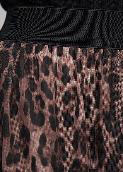 Cloud5ive Damen Rock 2-lagig mit Leo-Print schwarz