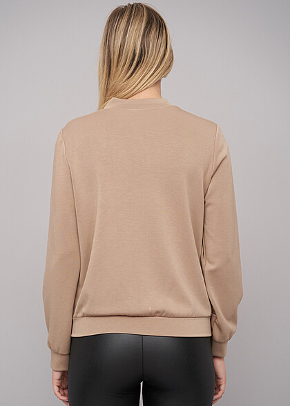Cloud5ive Damen Soft Touch Blouson Jacke mit Zipper beige