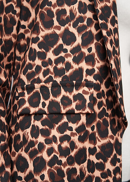 Cloud5ive Damen Langarm Blazer mit Leo-Print braun